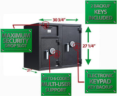 T869 Dual Safe Depository Drop Safe & Lock Box, Electronic Multi-User Keypad Combination Lock