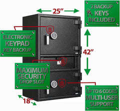 T871 Extra Large Double Independent Locking Doors Depository Drop Safe with Electronic Keypads and Backup Keys