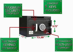 T861 Compact Depository Drop Safe With Electronic Multi-User Keypad Combination Lock with Key Backup