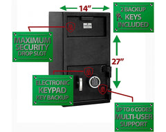T863 Large Depository Drop Safe with Multi-user Keypad and Key Backup (TM72)