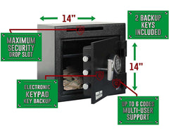 T864 Small Depository Drop Safe with Multi-User Keypad and Key Backup